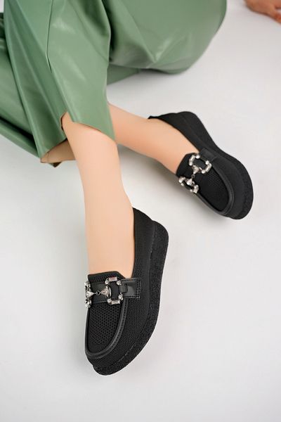 Freemax Pantofi Oxford țesuți cu cataramă cu bijuterii, cu design anatomic, Abb.810 Negru