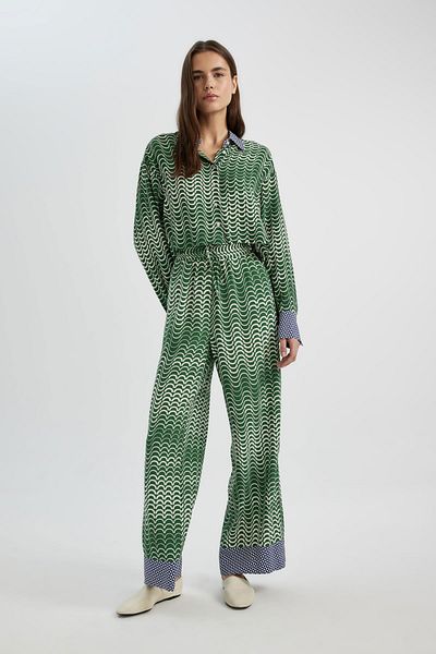 DeFacto Gemusterte Marokkanhose mit hoher Taille und weitem Bein – Länge C6194ax24sm