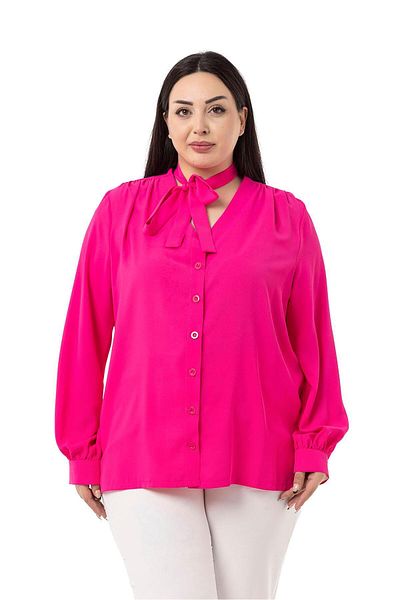 DISENTIS MODEST Cămașă Fuchsia de mărimi Plus cu Detaliu Halter și Manșete