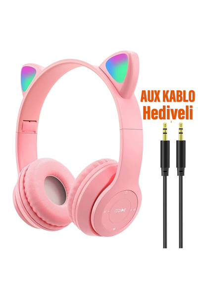 EXENAR Kedi Kulaklık Bluetooh Kablosuz Çocuklar İçin Hediyelik AUX Kablo Hedi...