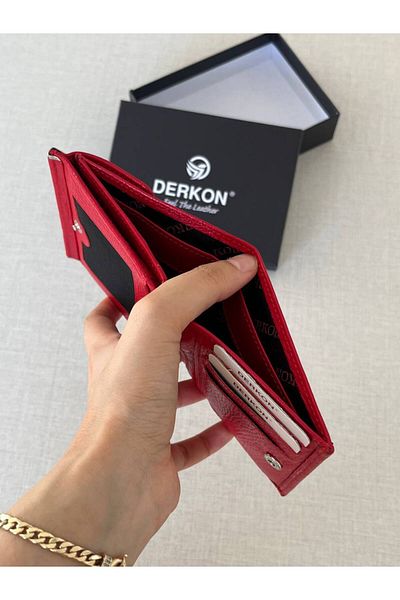 DERKON Juno Genuine Leather Mini Red Wallet