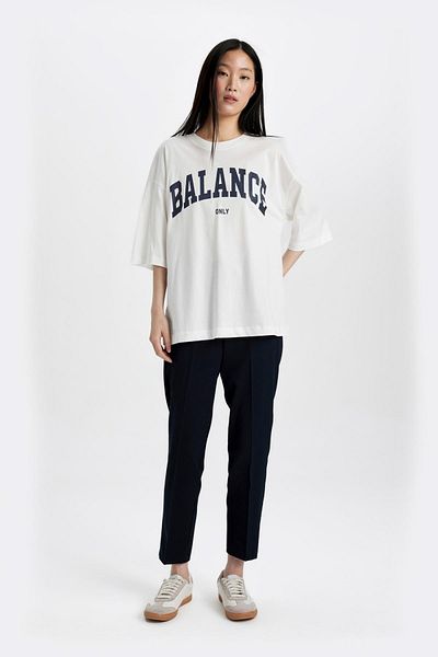 DeFacto Oversize Fit Crew Neck Printed Short Sleeve T-Shirt D0572AX24SM