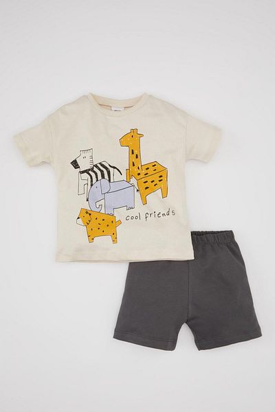 DeFacto Baby Boy 2-Piece Set Animal Print Crew Neck Short Sleeve T-Shirt Shorts C0984A524Sm