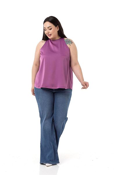 DISENTIS MODEST Plus Size Halter Neck Satin Textured Lined Lilac Blouse
