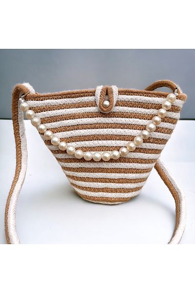 Katusa Geantă de umăr de damă cu design cafea-crem perlat