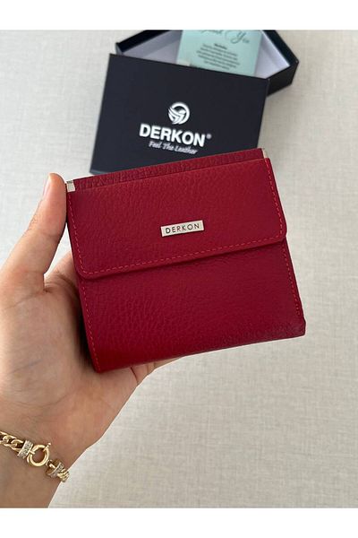 DERKON Juno Genuine Leather Mini Claret Red Wallet