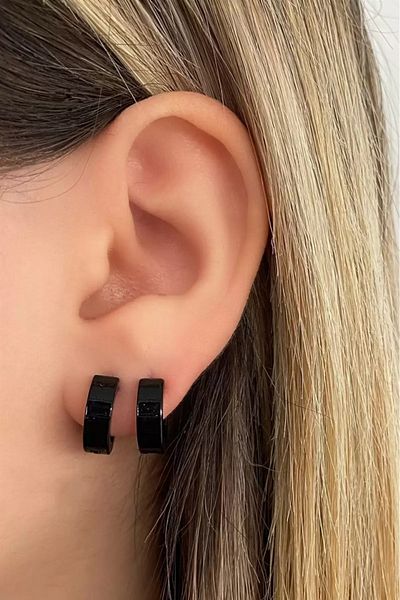 FUDER Black Color Compression Unisex Hoop Earrings (Pair)