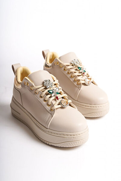 Rainon Store RDSBrianna Skin Leather Laced Orthopedic Sole Colorful Stone Decorated Women's Sports Shoes