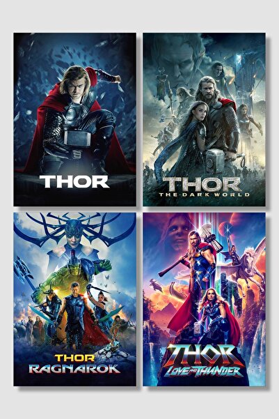 postick Marvel Thor 4lü Film Poster Seti Yüksek Kaliteli Kalın Parlak Kuşe Ka...