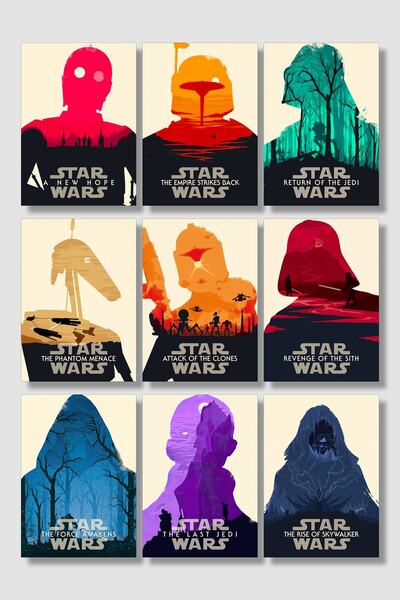 postick Star Wars 9'lu Film Poster Seti Yüksek Kaliteli Kalın Parlak Kuşe Kağıdı