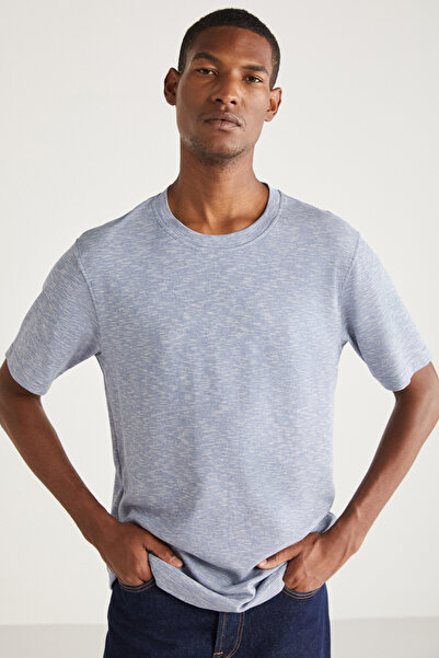 GRIMELANGE Ανδρικό μπλουζάκι Abbott Comfort Fit Special Textured Blue με γκρι εμφάνιση