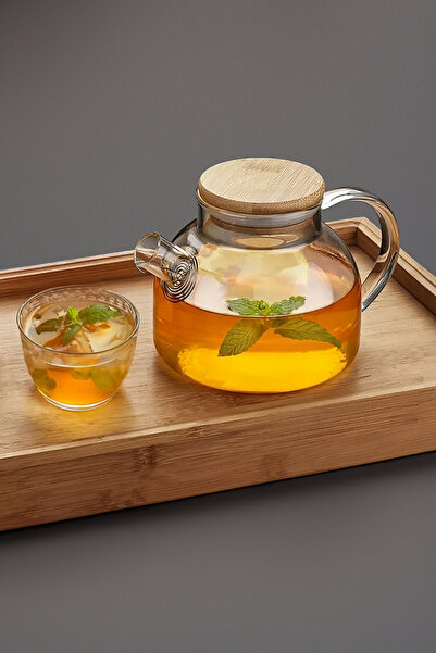Comprox Cambu (lilamor) Bamboo Elegance, Heat Resistant 1100ml Glass Teapot with Strainer Herbal Teas, Borosilicate