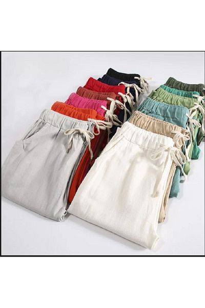 night blue Linen Comfortable Summer Trousers