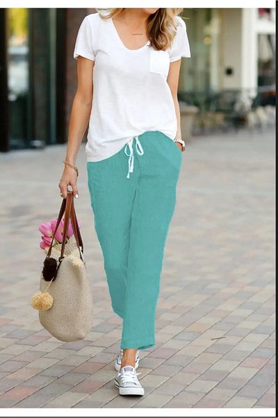 night blue Linen Comfortable Summer Trousers