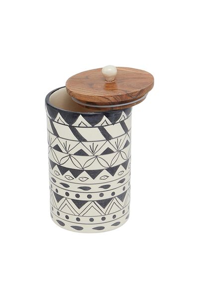 Vakko Ceramic Jar with Wooden Lid M400266360