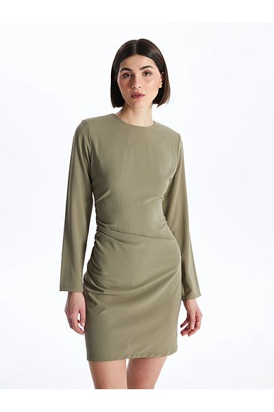 LC Waikiki Women's Dress - Crew Neck, Solid, Long Sleeve