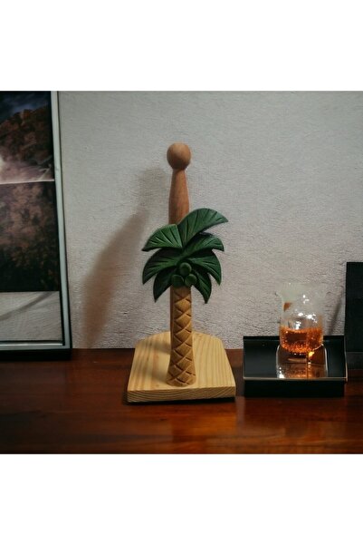 Veranın Dünyası Ahşap Oyma Rulo Havlu Aparatı Kağıt Havluluk Peçetelik Dekoratif Yeşil Palmiye Model 3301000000539