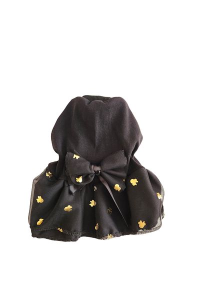 atelyu Black Foil Printed Cat Dog Dress - Tutu Dress