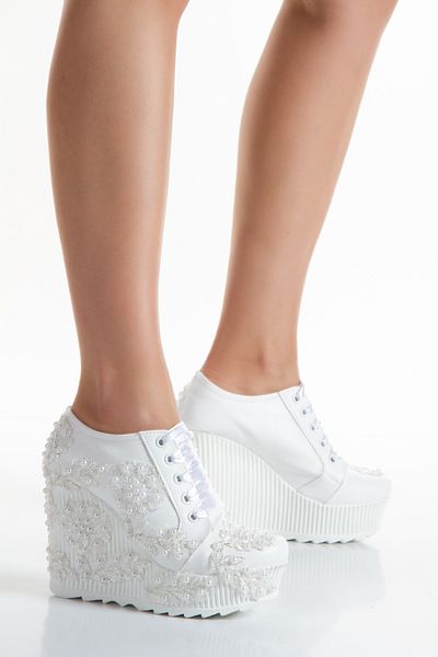 DARUGA High Wedge Heeled Daisy Pearl Wedding Dress Evening Dress Shoes