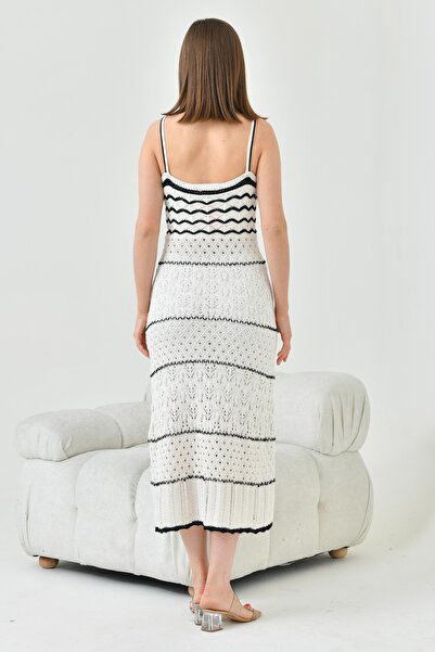 lovebox Női kötöttáru kötött anyagból vékony pántos béleletlen Midi hosszúságú horgolt kötött nyári ruha 1303