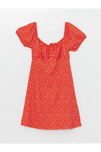 LC Waikiki Square Collar Floral Short Sleeve Women's Dress