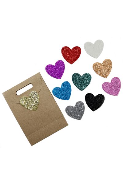 reprodesign Glitter Heart Model 20 Pieces Glitter Eva Mixed Colors, Gift Package Label