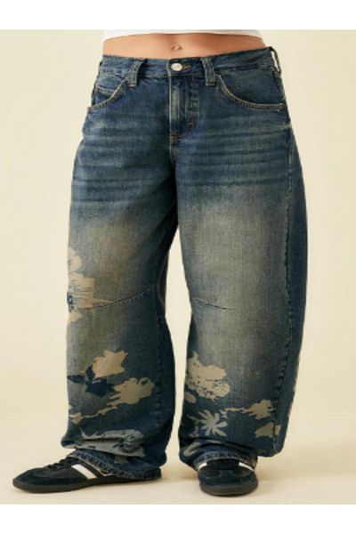 AtegeWear Pantaloni de blugi cu buzunare largi cu imprimeu floral Y2K