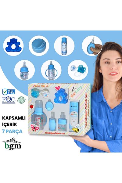 bgm Newborn Bottle and Pacifier Set High Quality Star Feeding Bottle Set Blue 7 Pieces