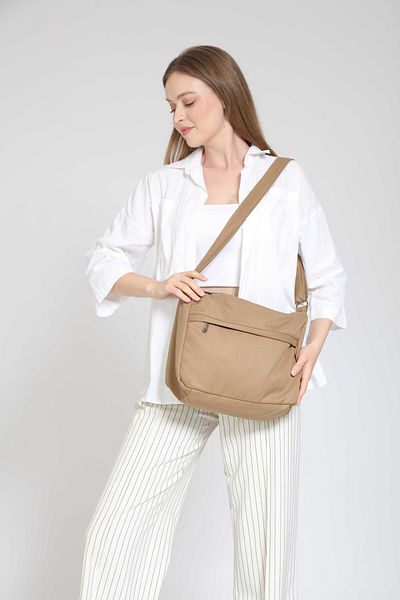 Street Bag Servietă pentru școală de muncă și geantă pentru laptop cu design simplu bej - Geantă de umăr pentru utilizare zilnică