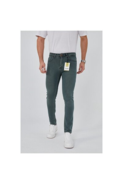 DVISION Ανδρικό πλεκτό τζιν παντελόνι D'Vision Mint Green Slim Fit - Dobby