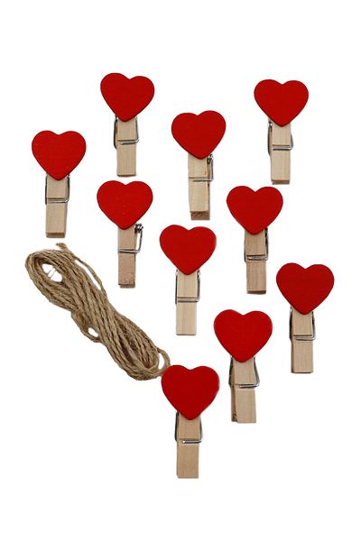 reprodesign Colorful Heart Figured Wooden Peg (Photo Peg) 10 Pieces Size: 3.5 cm String