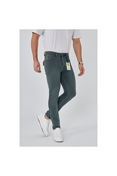 DVISION Ανδρικό πλεκτό τζιν παντελόνι D'Vision Mint Green Slim Fit - Dobby