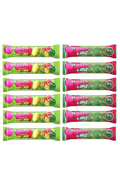 Big Babol Flowpack 6 PCS 4 Pack Mixed Fruit Fruit AND 6 PCS Watermelon Flavored Gum Mix PACK 20 gr