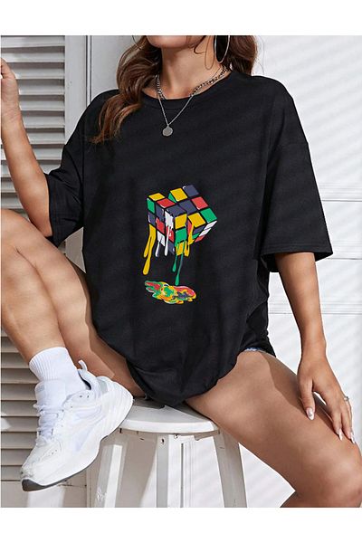 aynewmoda Μπλουζάκι με στάμπα μεγάλου μεγέθους MILLING RUBIC CUBE