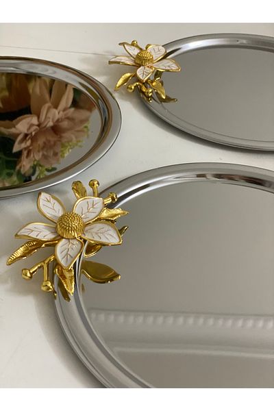 Elzemm store STAINLESS STEEL ROUND 6-PIECE BIG FLOWERED PRESENT TABLE