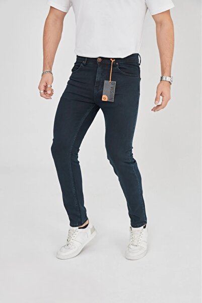 DVISION بنطلون جينز رجالي - أزرق داكن، مقاس نحيف، دوبي، دينم محبوك