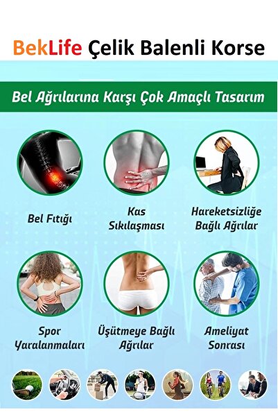 BekLife Beden Ayarlanabilir Standart Beden Bel Fıtığı Korsesi Lumbosakral, Lumbostad Korse 26 Cm