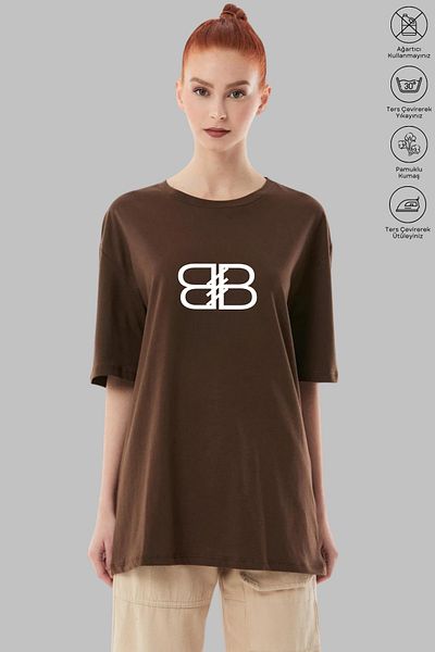 MONO COLLECTİON MONO COLLECTION Unisex Oversize Crew λαιμόκοψη Βαμβακερό γράμμα B με στάμπα κοντομάνικο μπλουζάκι