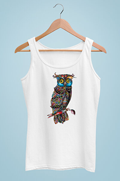 Raf Coll Tricou de damă cu imprimeu digital Owl - Model cu bretele 100% bumbac