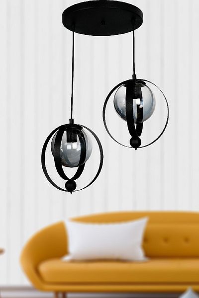 VENON Mars 2-Piece Black Chandelier with Glass - Lighting, Pendant Lamp Color Glop Fume