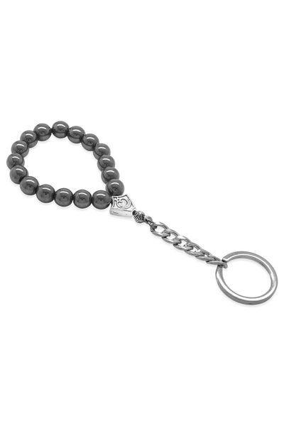 Tesbihane Hematite Natural Stone Chrome Steel Rosary Keychain
