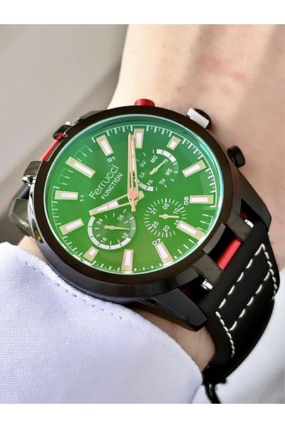 Ferrucci Men's Function Leather Band Wristwatch
