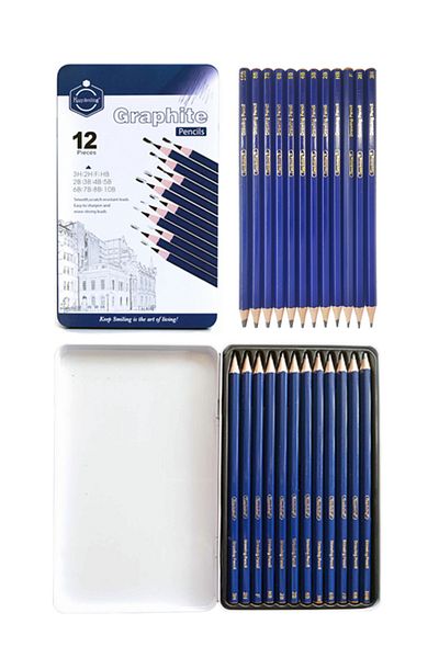 ACUTO Charcoal Drawing Set Metal Boxed Sketch Set 12 Grade Pencil Dough Eraser Charcoal Pencil Utility Knife