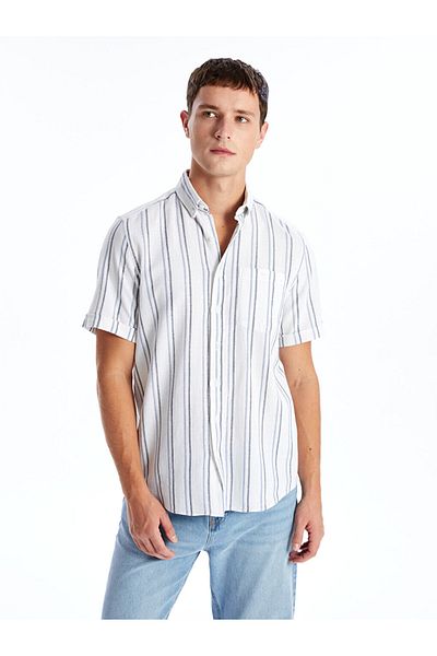 LC Waikiki Popelínová pánská košile – Regular Fit, Krátký rukáv, Pruhované