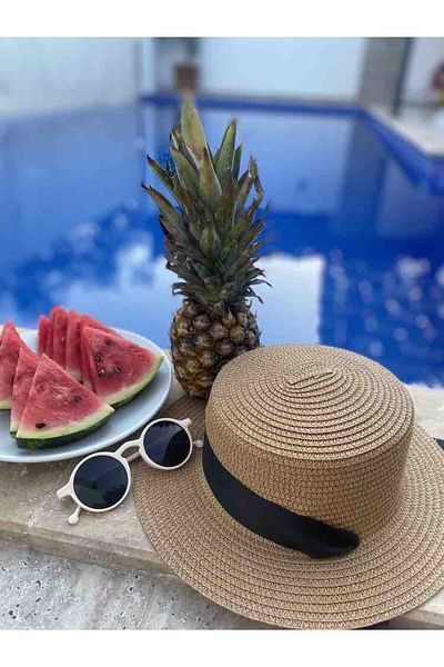 Shopiolog Gondola Straw Hat with Scarf Ironable Beach Travel Holiday Party, Casual, Travel