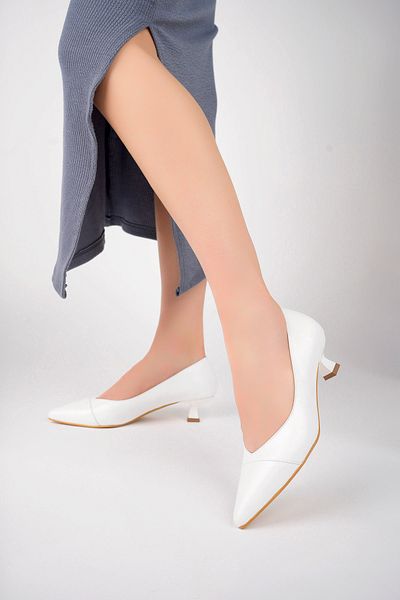Deripabuc Genuine Leather White Women's Leather Heeled Shoes Trc-63816
