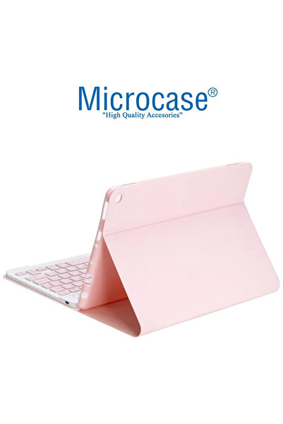 Microcase Samsung Tab A9 Plus LTE SM-X218 11'' Tablet uyumlu Bluetooth Klavye Mouse+Standlı Kılıf-BKK6 Pembe