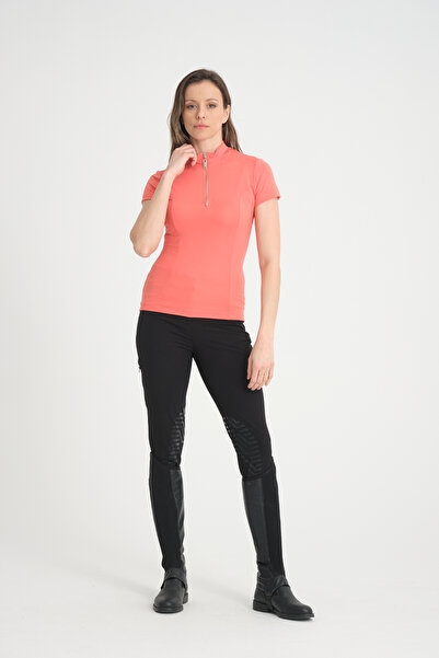 PEUR RIDER SHOP Γυναικείο T-Shirt με κοντό μανίκι με φερμουάρ πορτοκαλί χρώμα