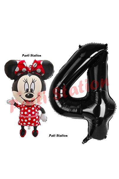Parti Station Minnie Mouse 4 Yaş Doğum Günü Set Minnie Mouse Konsept Balon Ve...