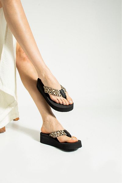 MÜJERİL'S Robin Platform Brown Leopard Γυναικείες κομψές σαγιονάρες σαγιονάρες παραλίας